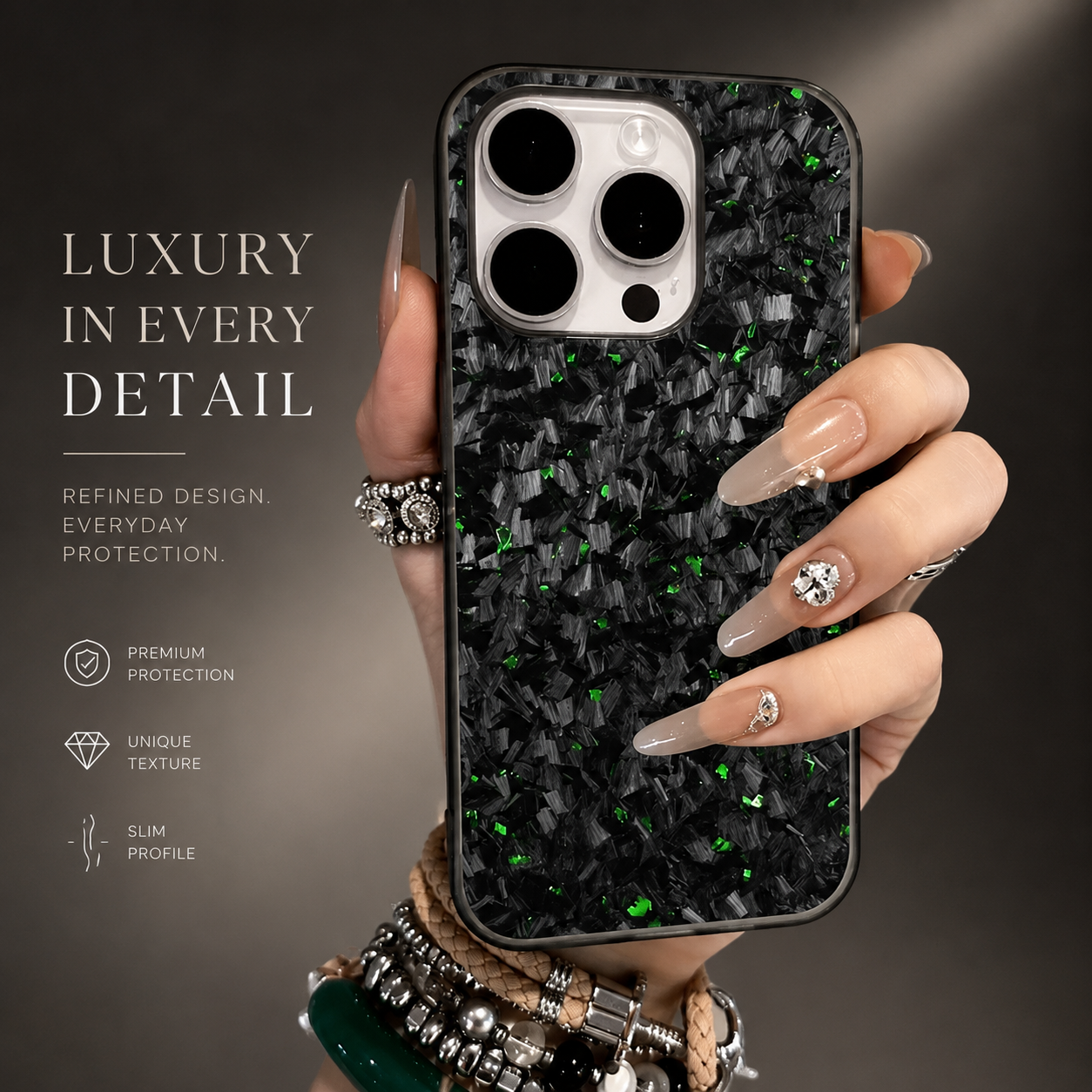 Premium iPhone Case MagSafe Compatible Carbon Fiber Cover Dual Layer Shockproof Metal Lens Guard Anti Scratch Lightweight Full Coverage Design