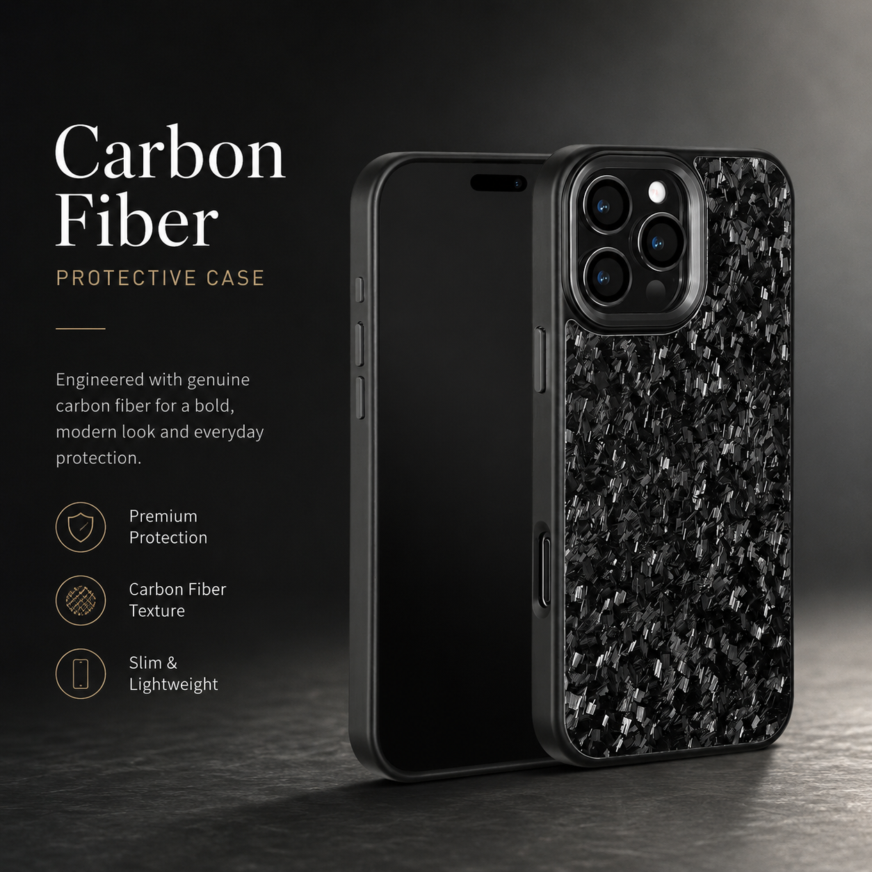 Premium iPhone Case MagSafe Compatible Carbon Fiber Cover Dual Layer Shockproof Metal Lens Guard Anti Scratch Lightweight Full Coverage Design