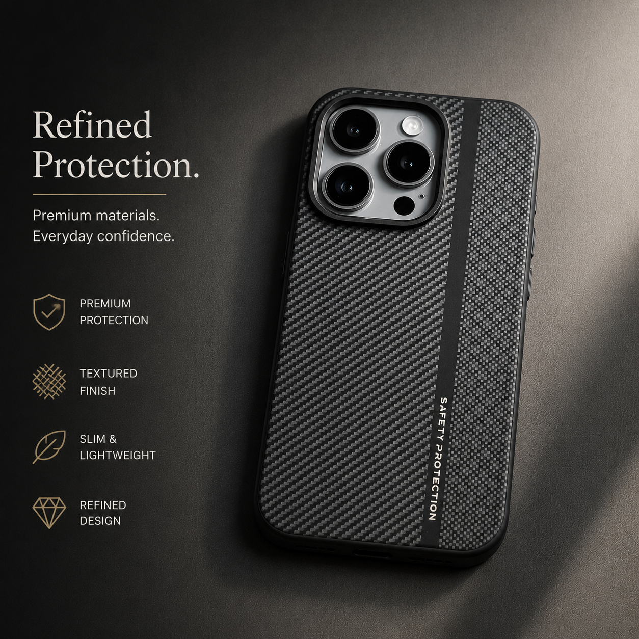 Premium iPhone Case MagSafe Compatible Carbon Fiber Cover Hybrid Shockproof Airbag Corners Metal Camera Guard Anti Fingerprint Slim Design