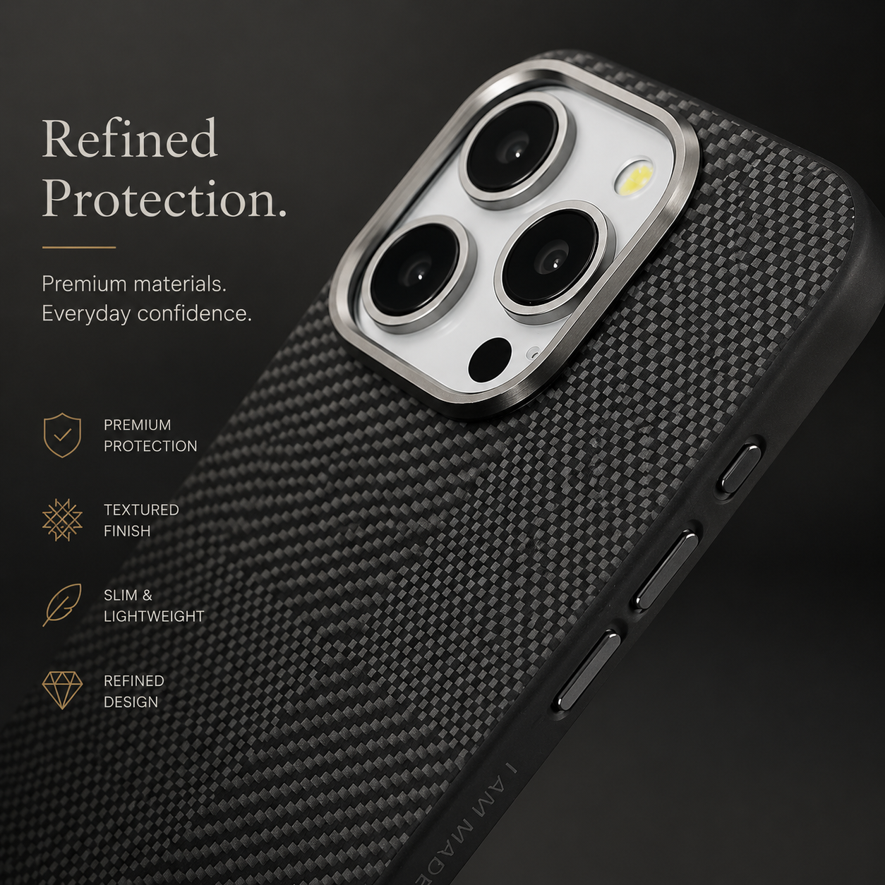 Premium iPhone Case MagSafe Compatible Carbon Fiber Cover Hybrid Shockproof Airbag Corners Metal Camera Guard Anti Fingerprint Slim Design