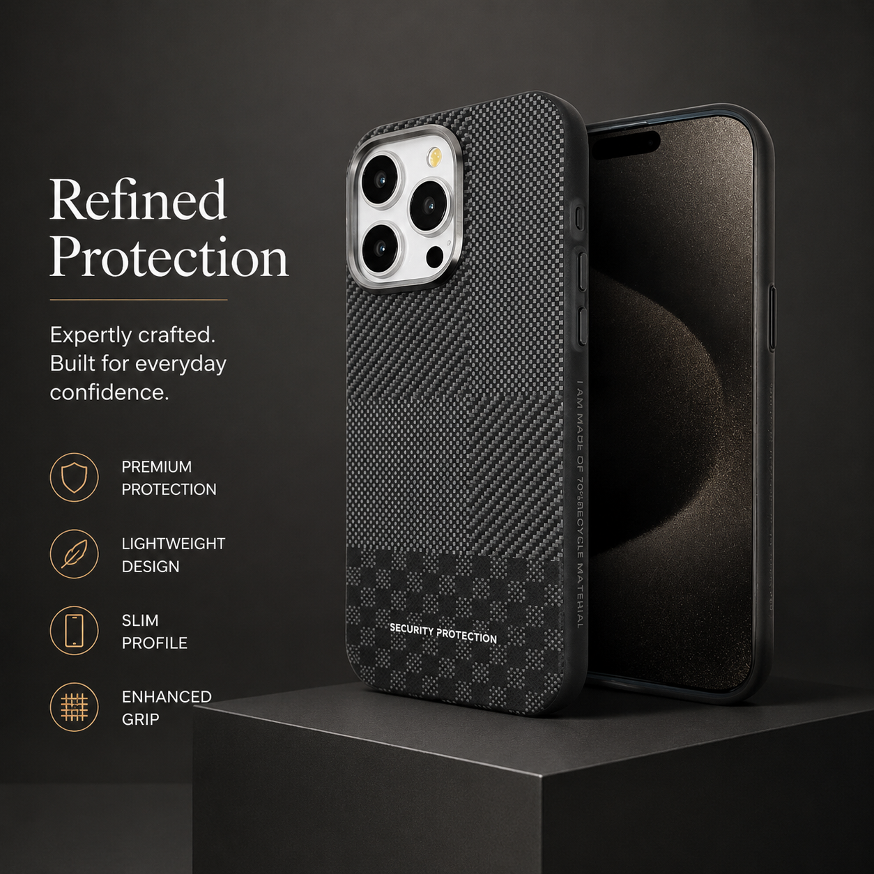 Premium iPhone Case MagSafe Compatible Carbon Fiber Cover Hybrid Shockproof Airbag Corners Metal Camera Guard Anti Fingerprint Slim Design