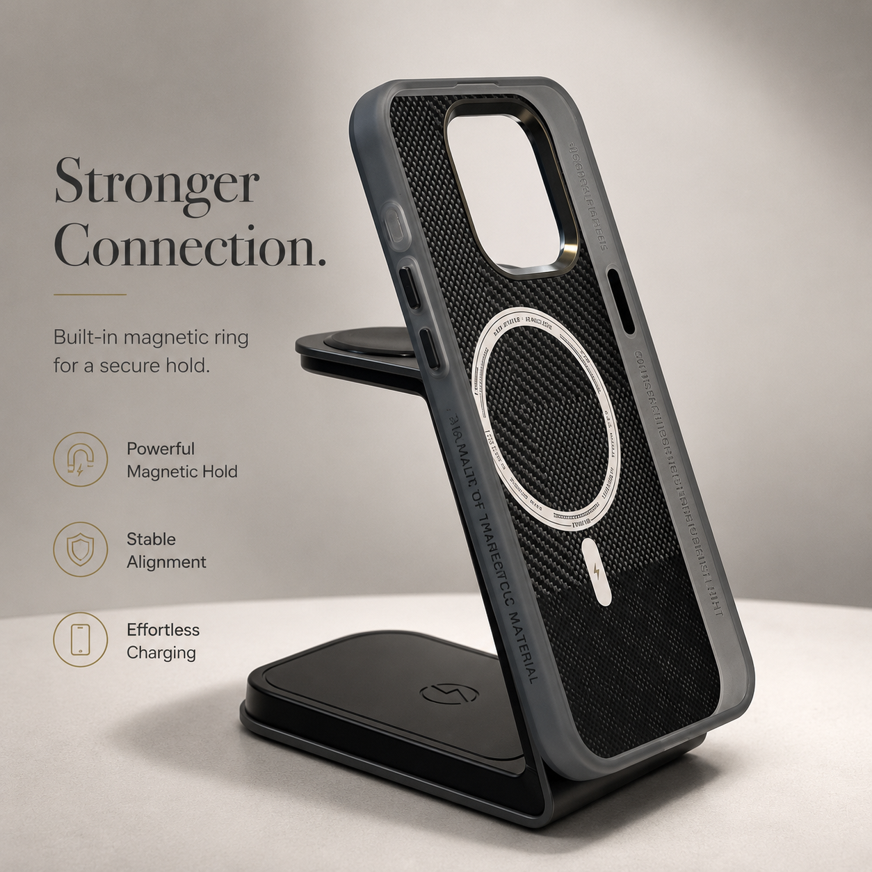 Premium iPhone Case MagSafe Compatible Carbon Fiber Cover Hybrid Shockproof Airbag Corners Metal Camera Guard Anti Fingerprint Slim Design