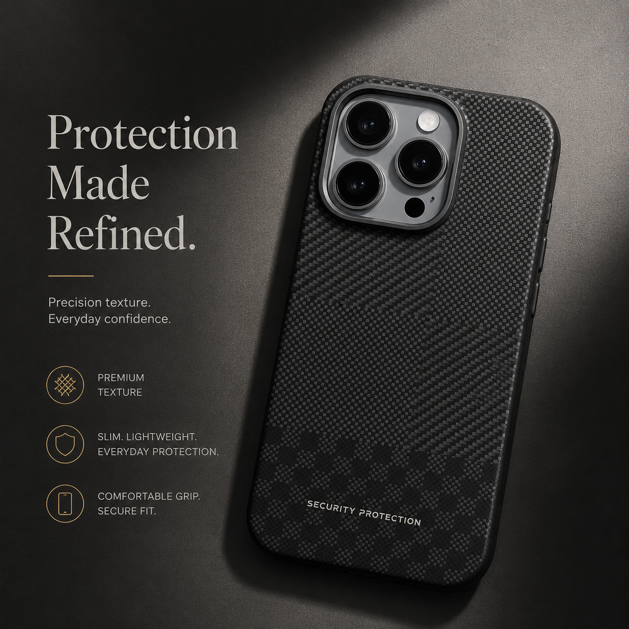 Premium iPhone Case MagSafe Compatible Carbon Fiber Cover Hybrid Shockproof Airbag Corners Metal Camera Guard Anti Fingerprint Slim Design