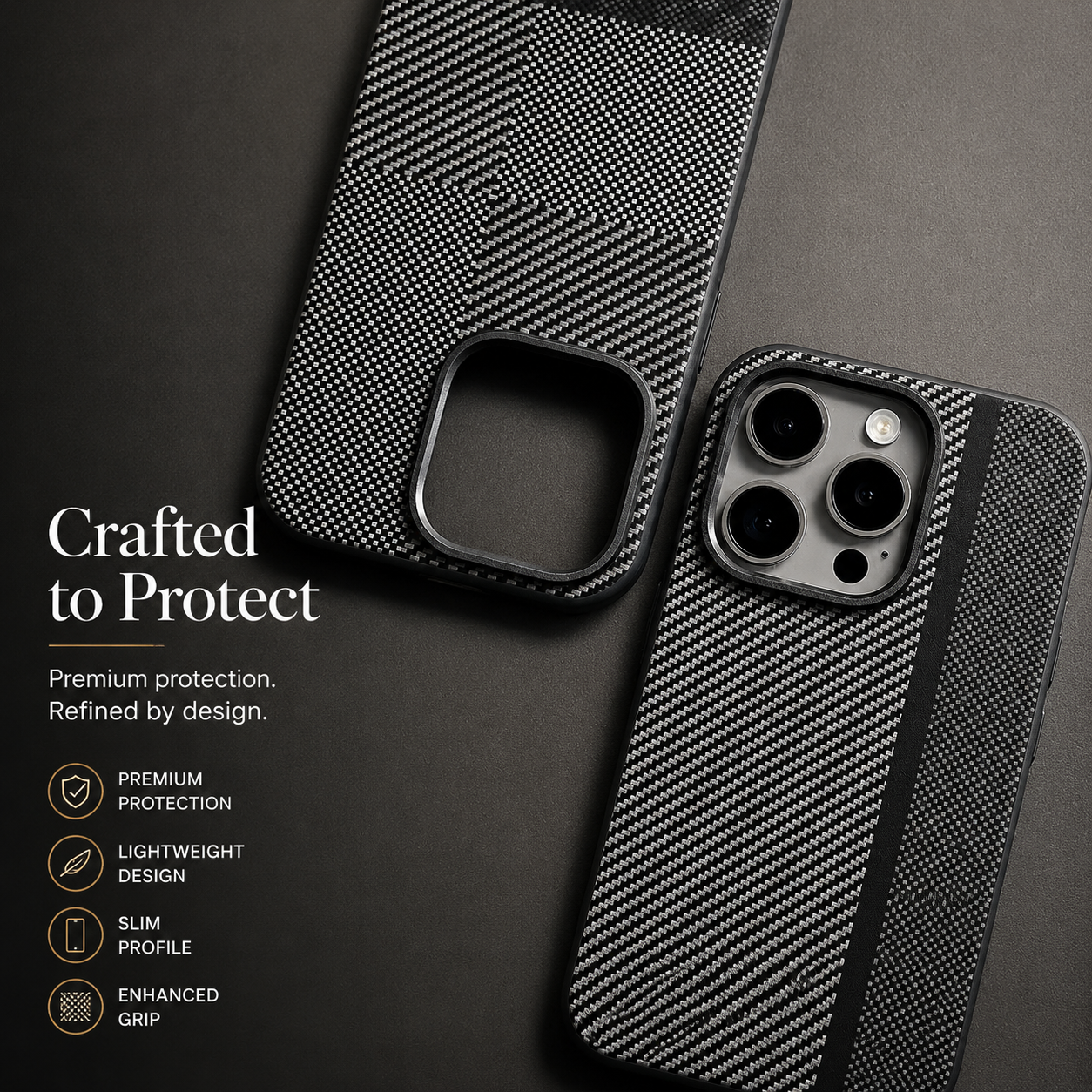 Premium iPhone Case MagSafe Compatible Carbon Fiber Cover Hybrid Shockproof Airbag Corners Metal Camera Guard Anti Fingerprint Slim Design