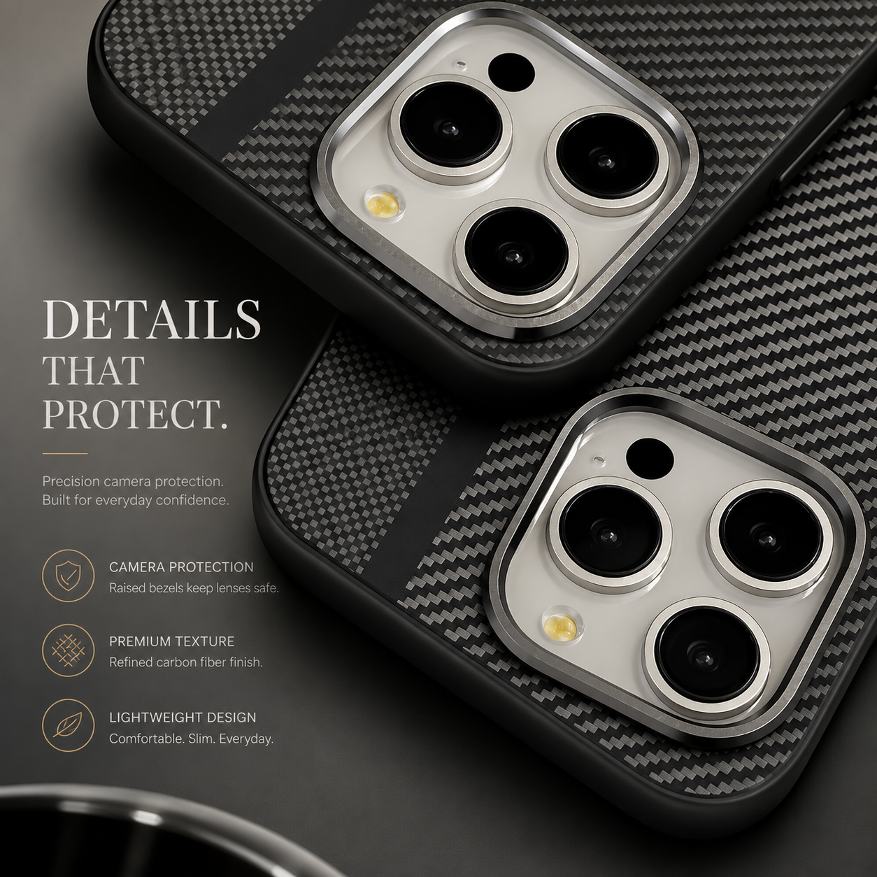 Premium iPhone Case MagSafe Compatible Carbon Fiber Cover Hybrid Shockproof Airbag Corners Metal Camera Guard Anti Fingerprint Slim Design