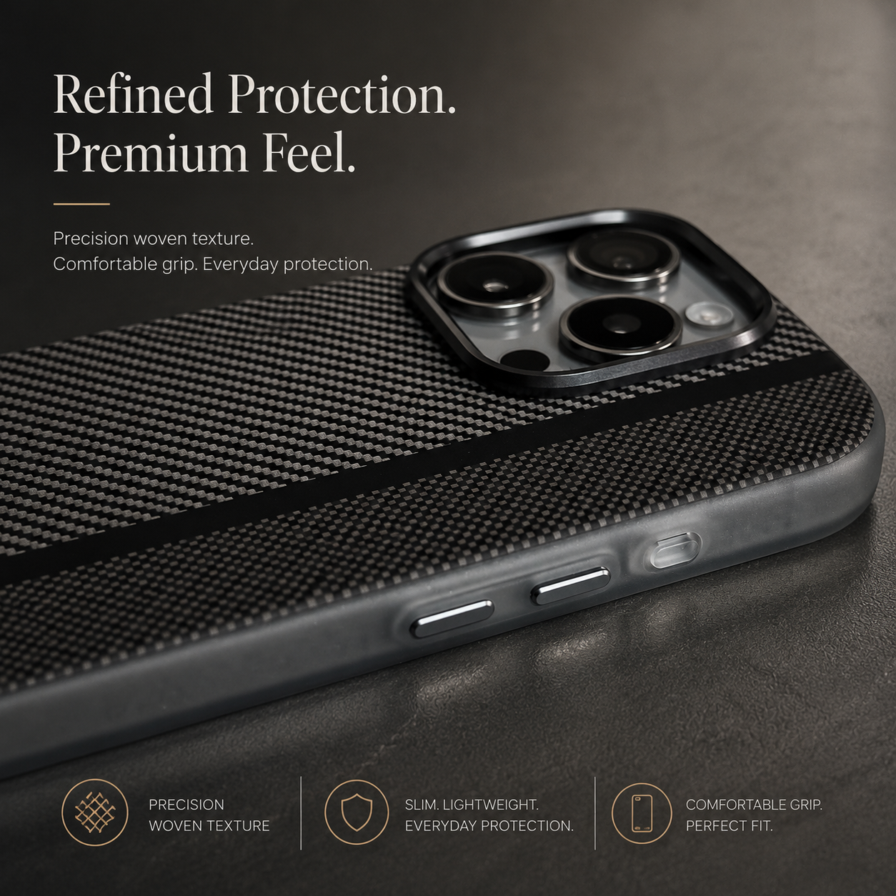 Premium iPhone Case MagSafe Compatible Carbon Fiber Cover Hybrid Shockproof Airbag Corners Metal Camera Guard Anti Fingerprint Slim Design
