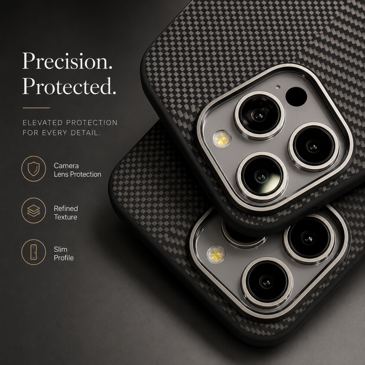 Premium iPhone Case MagSafe Compatible Carbon Fiber Cover Hybrid Shockproof Airbag Corners Metal Camera Guard Anti Fingerprint Slim Design