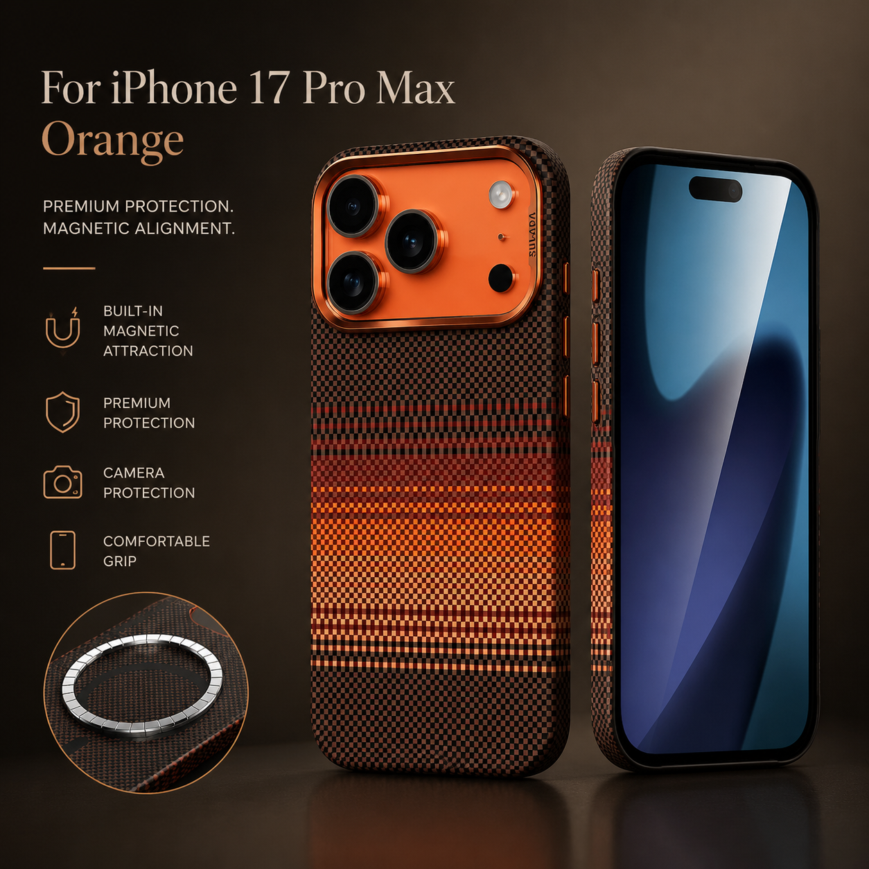 Premium iPhone Case MagSafe Compatible Carbon Fiber Cover Magnetic Alignment Shockproof PC Hard Shell Anti Scratch Slim Non Slip Design