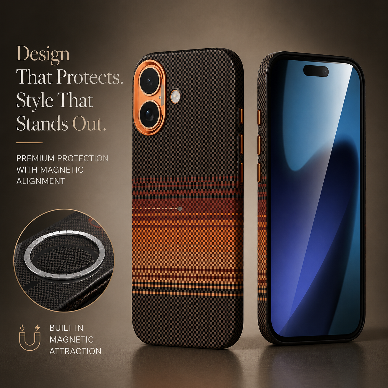 Premium iPhone Case MagSafe Compatible Carbon Fiber Cover Magnetic Alignment Shockproof PC Hard Shell Anti Scratch Slim Non Slip Design