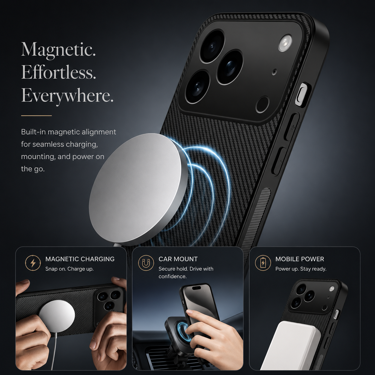 Premium iPhone Case MagSafe Compatible Carbon Fiber Magnetic Cover Ultra Thin Shockproof Camera Protection Slim Lightweight Anti Scratch Design