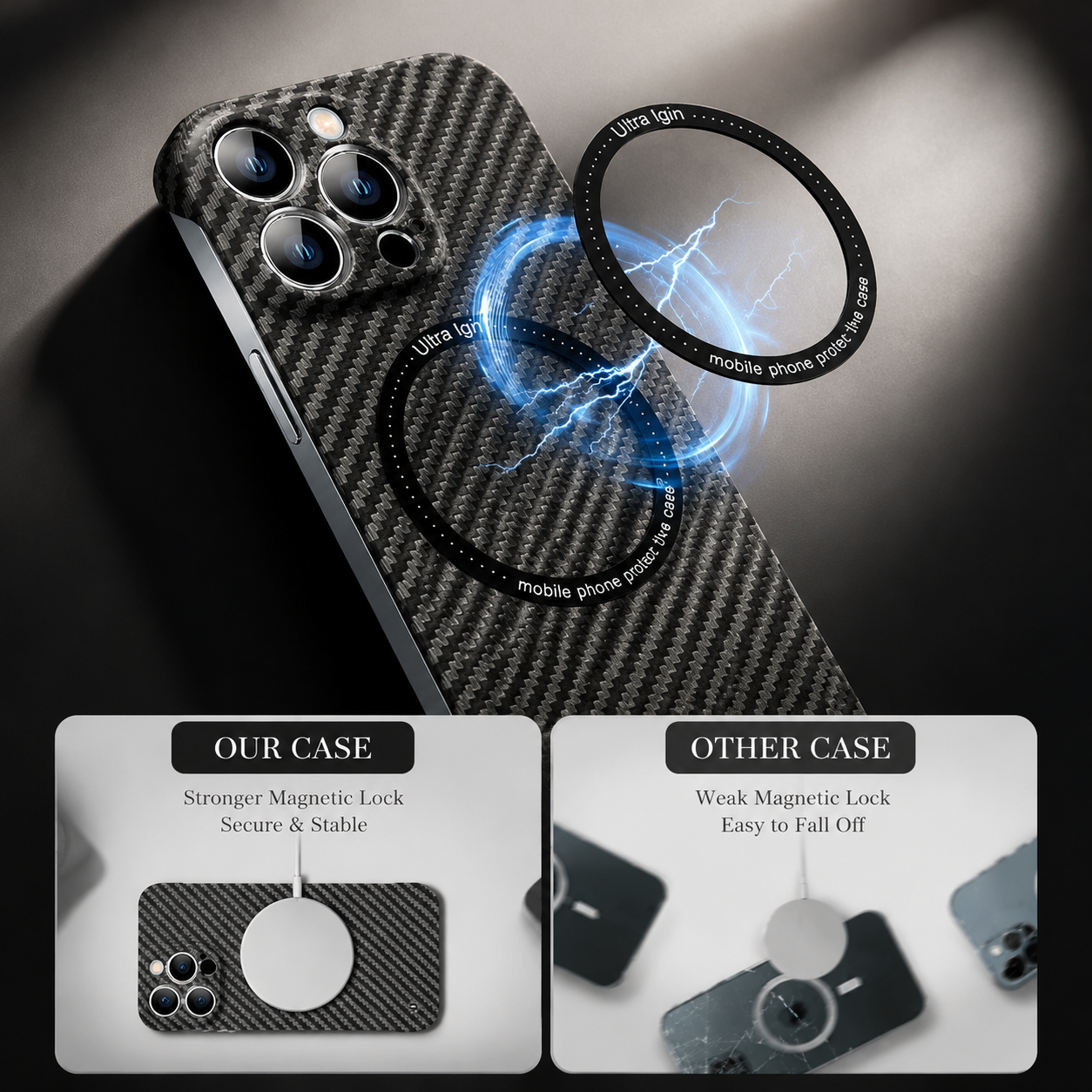 Premium iPhone Case MagSafe Compatible Carbon Fiber Magnetic Slim Cover Shockproof Lightweight Camera Lens Protection Protective Minimal Design