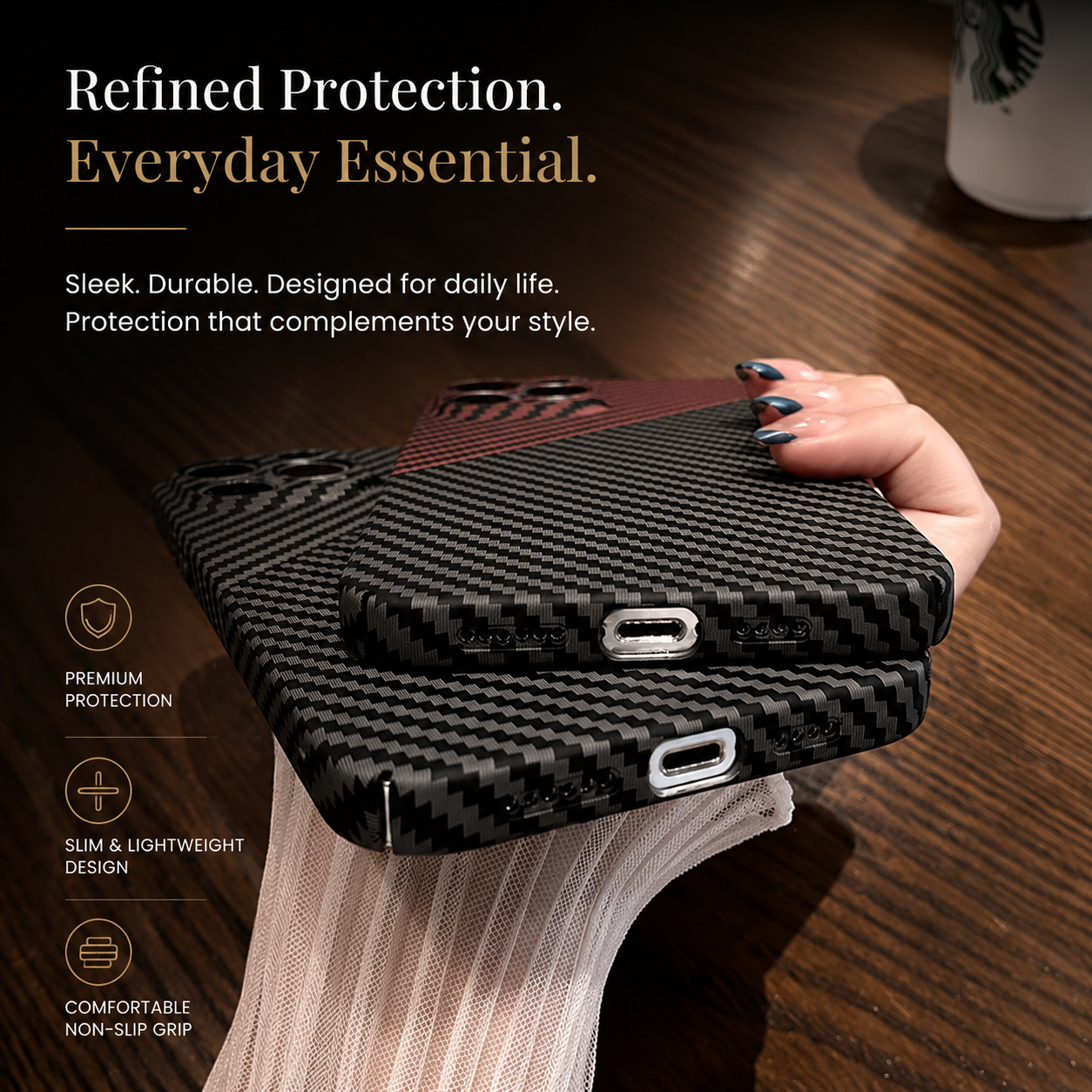 Premium iPhone Case MagSafe Compatible Carbon Fiber Matte Cover Hard PC Magnetic Shockproof Protective Camera Lens Guard Slim Full Coverage Design