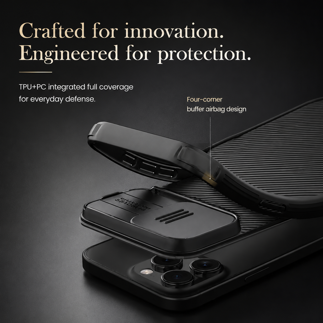 Premium iPhone Case MagSafe Compatible Carbon Fiber Texture Sliding Camera Cover Magnetic Cover Shockproof Protective Lens Guard Slim Design