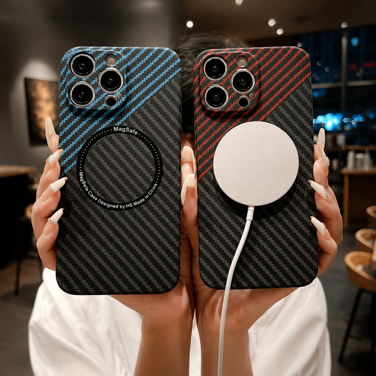Premium iPhone Case MagSafe Compatible Carbon Fiber Texture Slim Cover Ultra Thin Shockproof Camera Lens Protection Lightweight Protective Design