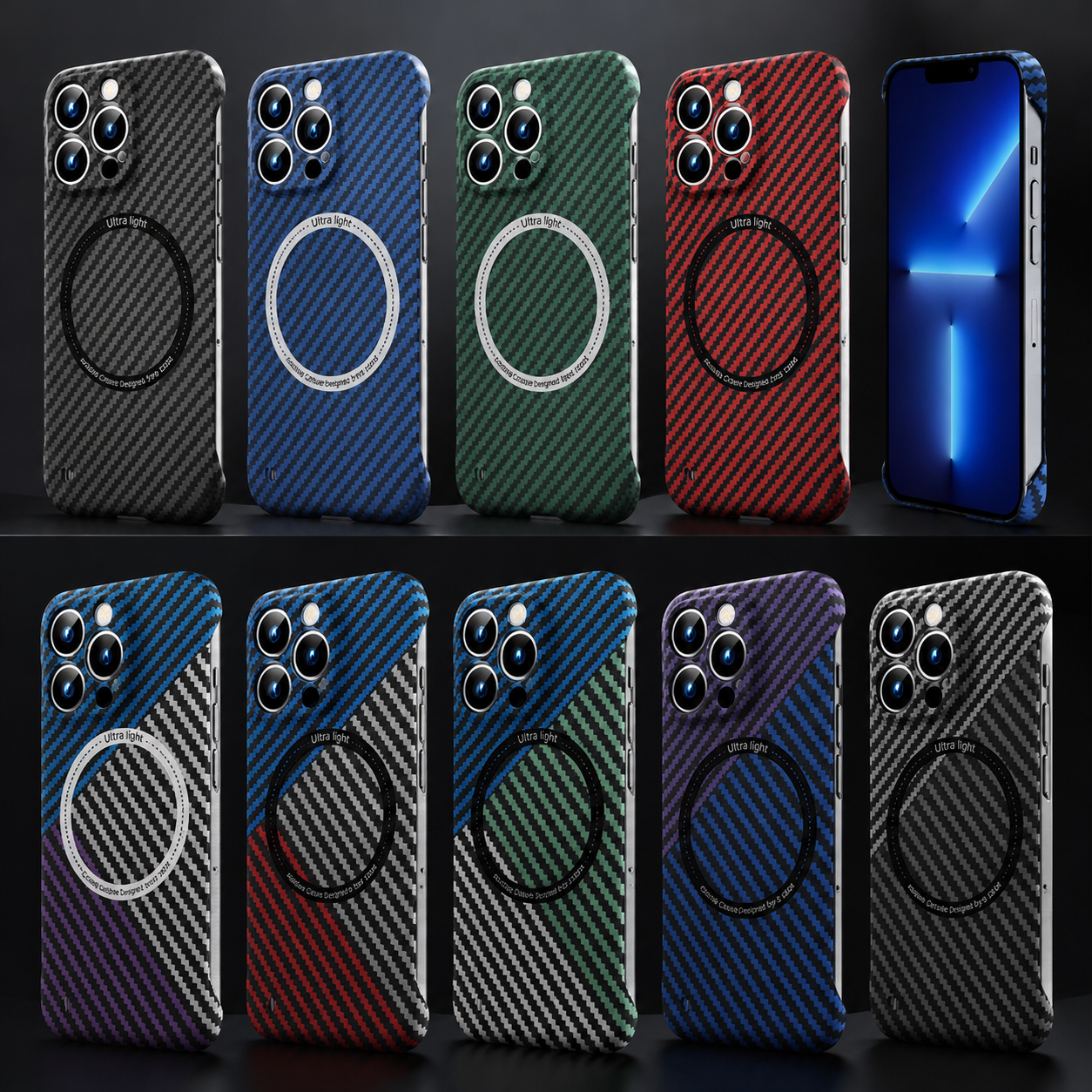 Premium iPhone Case MagSafe Compatible Carbon Fiber Texture Slim Cover Ultra Thin Shockproof Camera Lens Protection Lightweight Protective Design