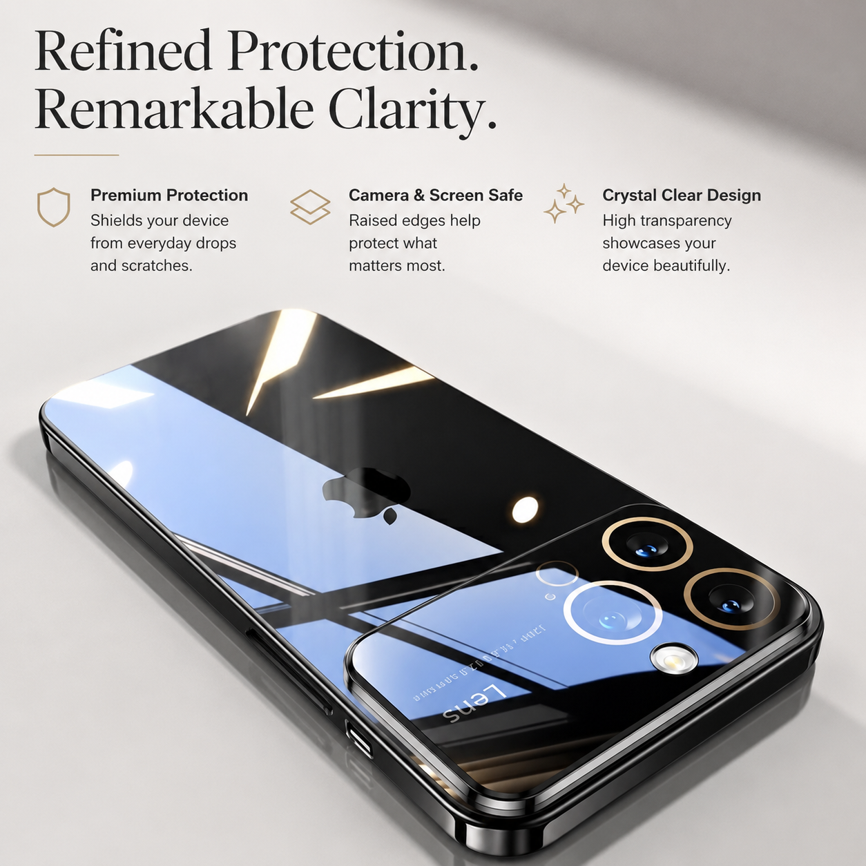 Premium iPhone Case MagSafe Compatible Clear Acrylic Cover Tempered Glass Camera Guard Plated Edge Magnetic Shockproof Anti Scratch Slim Design