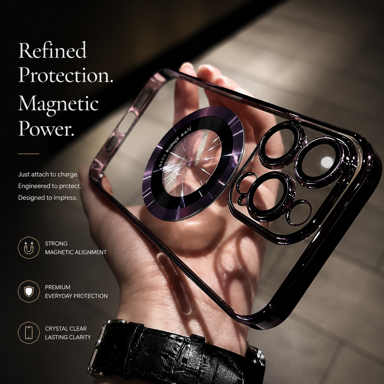 Premium iPhone Case MagSafe Compatible Clear Plated Cover Transparent Magnetic Ring Shockproof Protective Camera Lens Guard Ultra Thin Slim Design