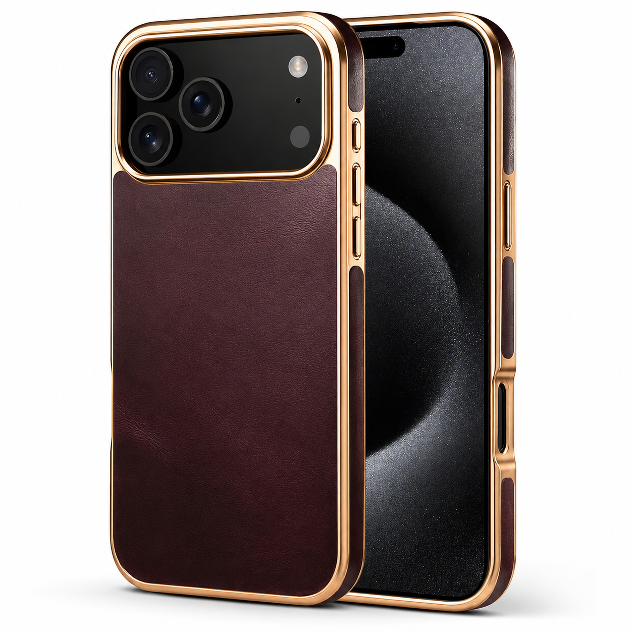 Premium iPhone Case MagSafe Compatible Cowhide Leather Cover Electroplated Edge Camera Protection Shockproof Anti Scratch Non Slip Slim Lightweight Design