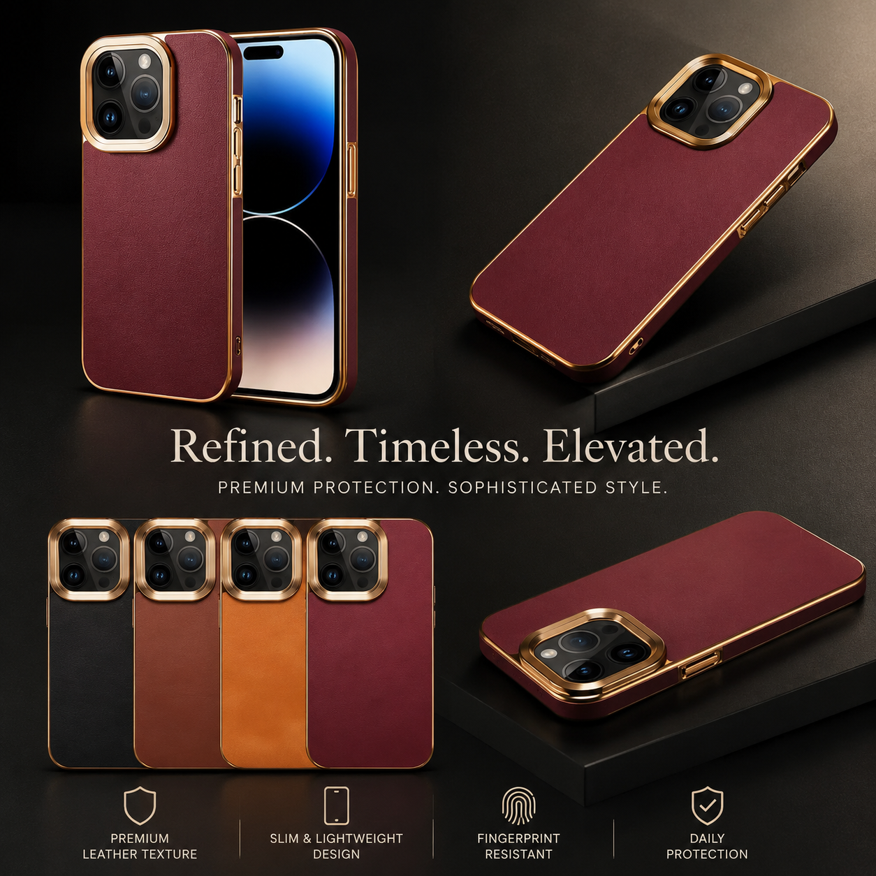 Premium iPhone Case MagSafe Compatible Cowhide Leather Cover Electroplated Edge Camera Protection Shockproof Anti Scratch Non Slip Slim Lightweight Design