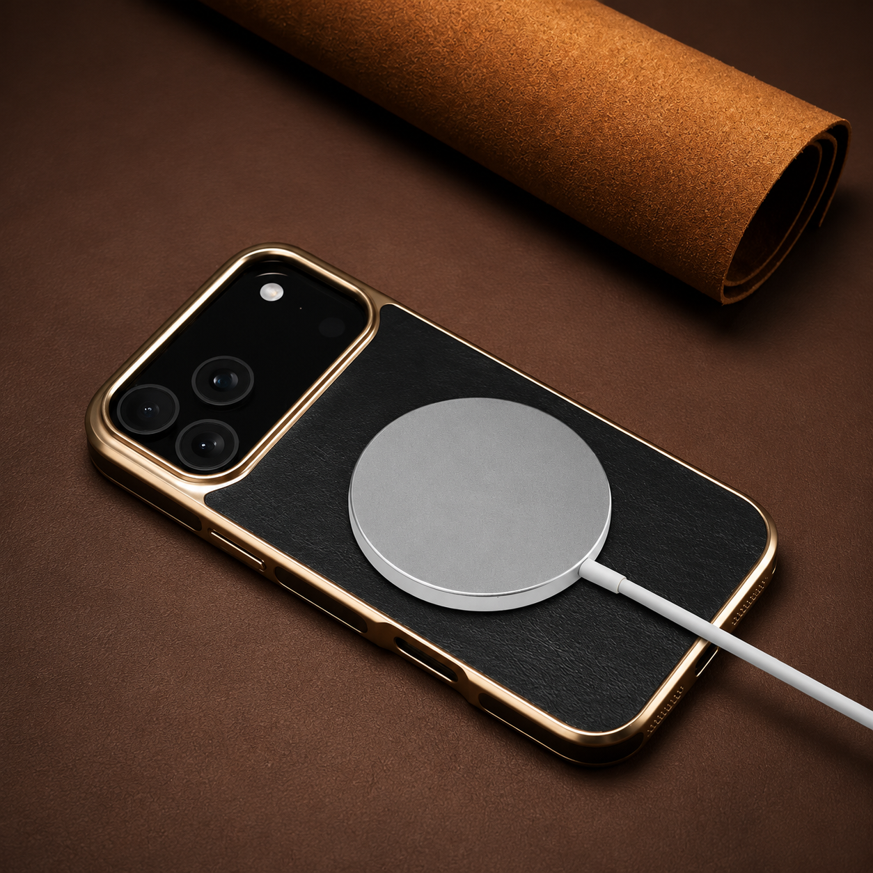 Premium iPhone Case MagSafe Compatible Cowhide Leather Cover Electroplated Edge Camera Protection Shockproof Anti Scratch Non Slip Slim Lightweight Design