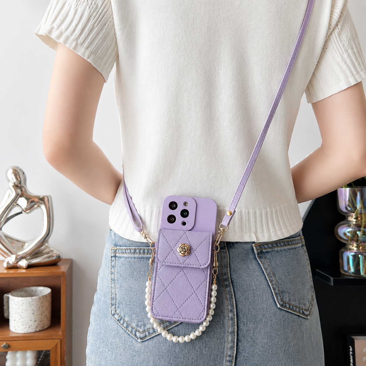 Premium iPhone Case MagSafe Compatible Crossbody Wallet Cover Card Holder Strap Magnetic Cover 3D Metal Texture Shockproof Camera Lens Protection Slim Design