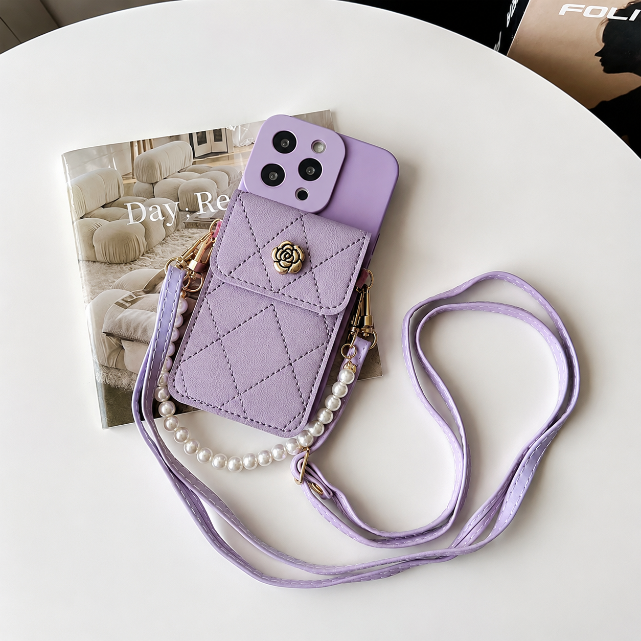 Premium iPhone Case MagSafe Compatible Crossbody Wallet Cover Card Holder Strap Magnetic Cover 3D Metal Texture Shockproof Camera Lens Protection Slim Design