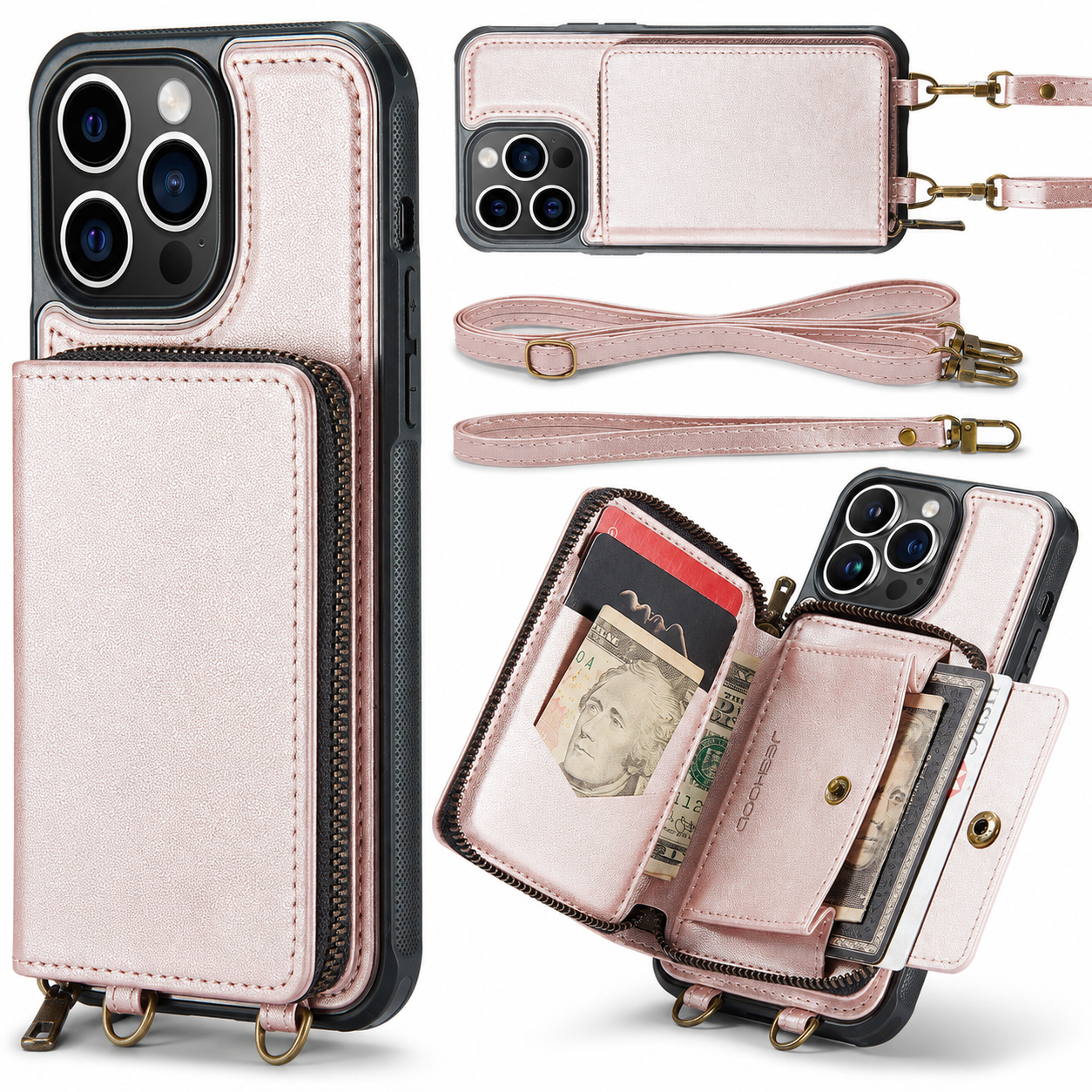 Premium iPhone Case MagSafe Compatible Crossbody Wallet Cover PU Leather Card Holder Phone Chain Stand Magnetic Closure Shockproof Full Coverage