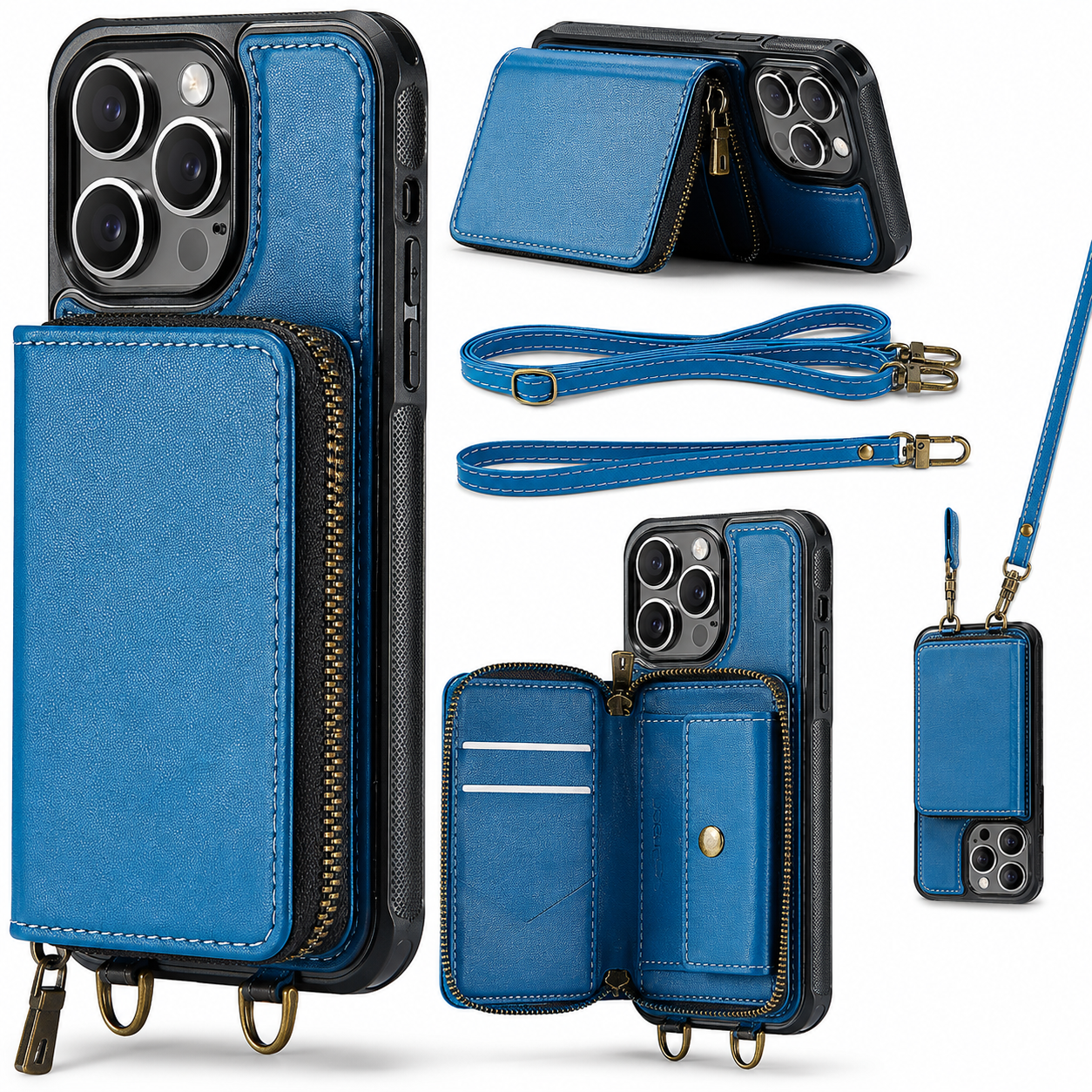 Premium iPhone Case MagSafe Compatible Crossbody Wallet Cover PU Leather Card Holder Phone Chain Stand Magnetic Closure Shockproof Full Coverage