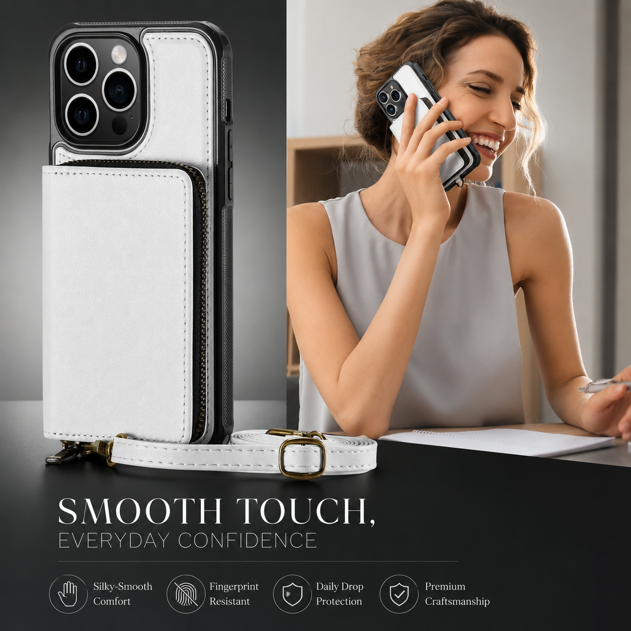 Premium iPhone Case MagSafe Compatible Crossbody Wallet Cover PU Leather Card Holder Phone Chain Stand Magnetic Closure Shockproof Full Coverage