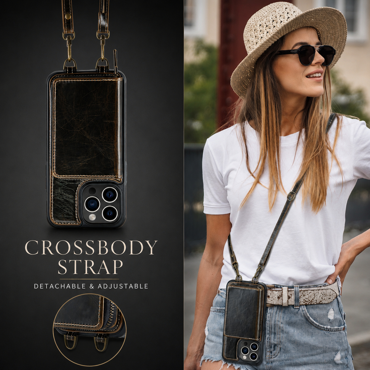 Premium iPhone Case MagSafe Compatible Crossbody Wallet Cover PU Leather Card Holder Phone Chain Stand Magnetic Closure Shockproof Full Coverage