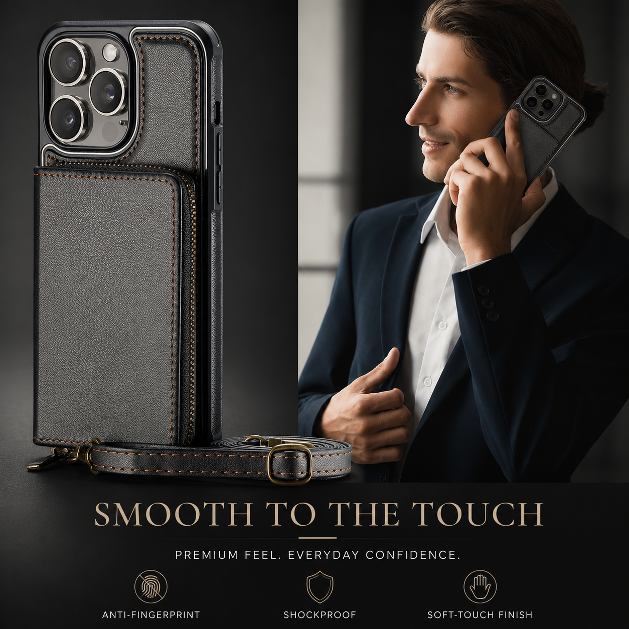 Premium iPhone Case MagSafe Compatible Crossbody Wallet Cover PU Leather Card Holder Phone Chain Stand Magnetic Closure Shockproof Full Coverage