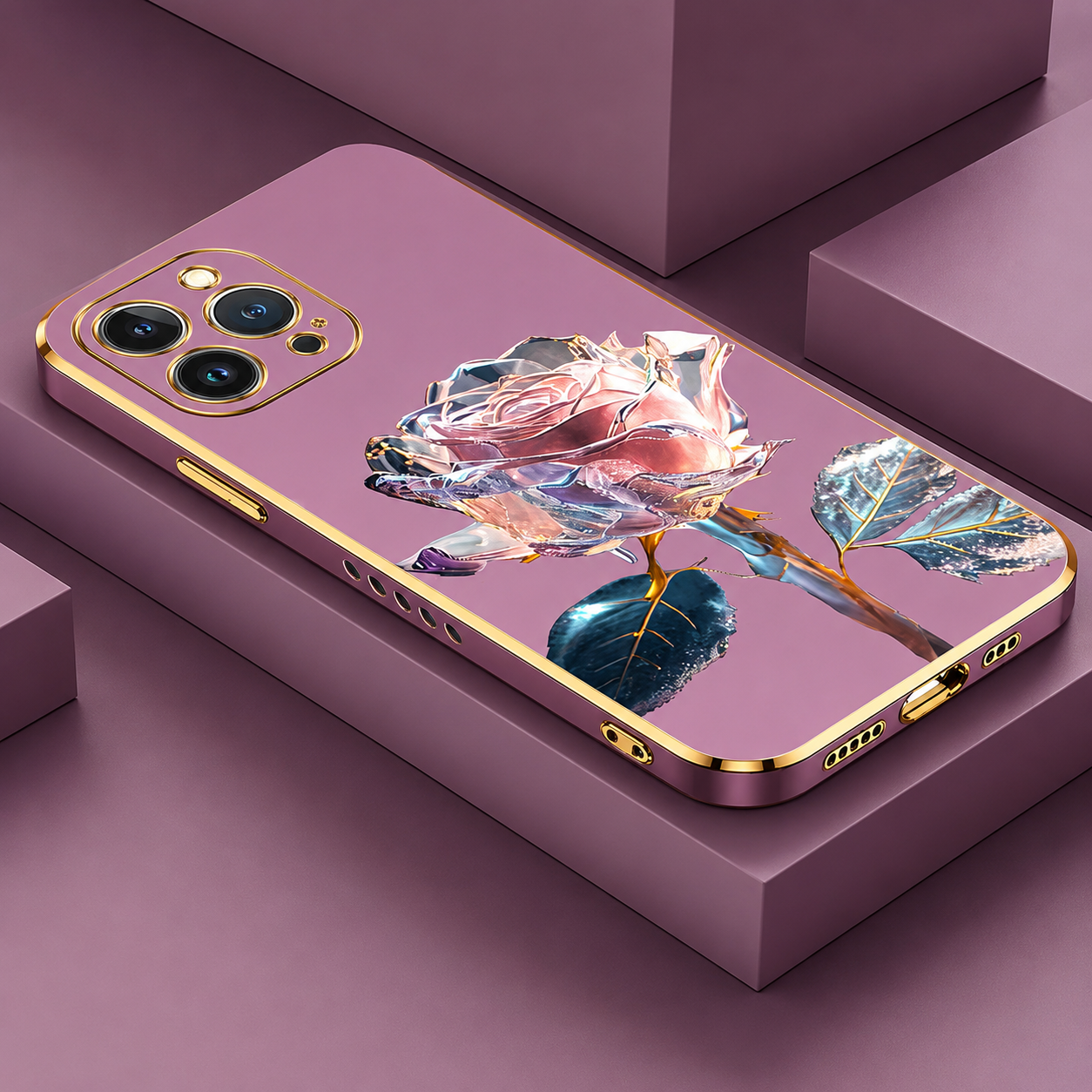 Premium iPhone Case MagSafe Compatible Crystal Rose Diamond Magnetic Cover Glitter Texture Shockproof Protective Camera Lens Guard Slim Design
