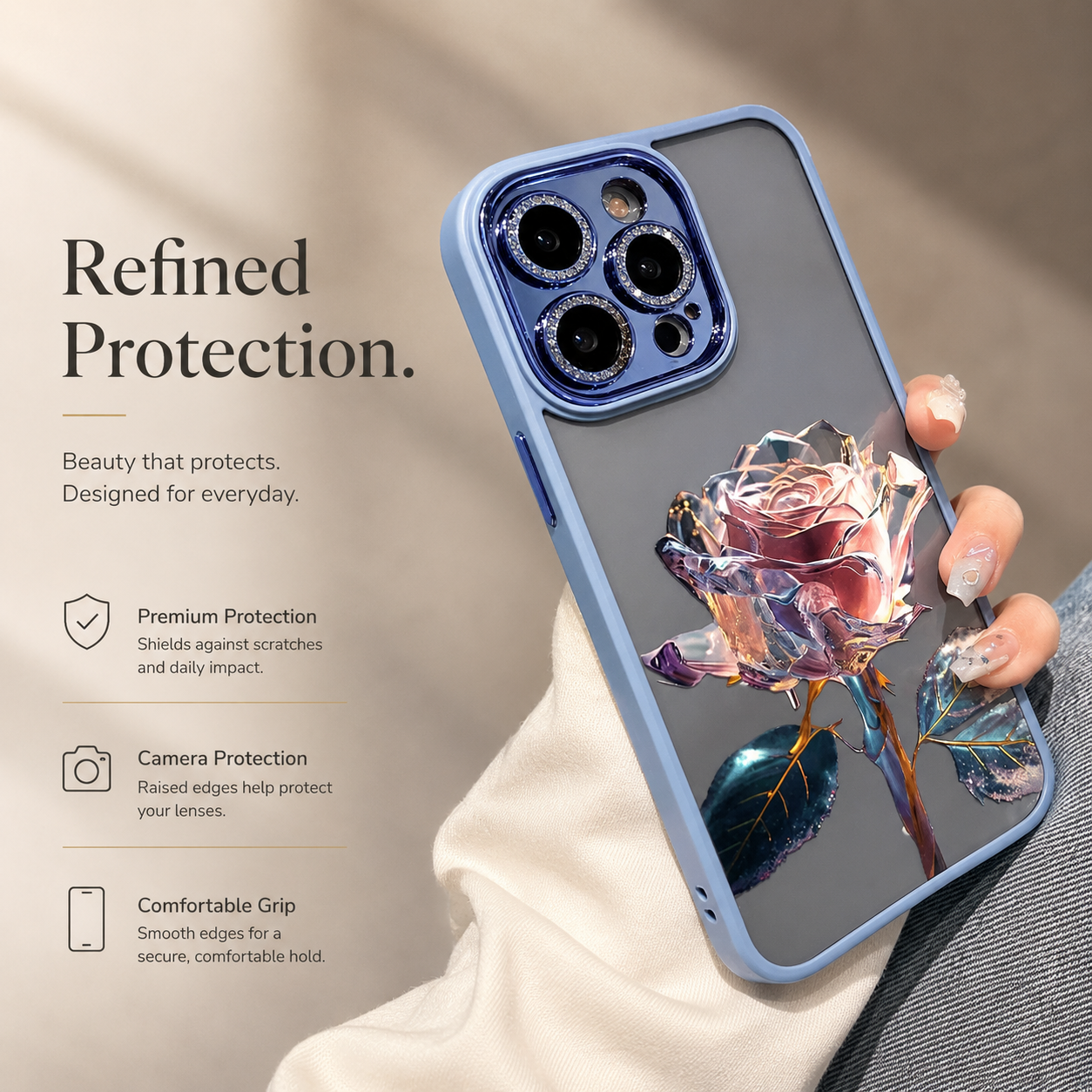 Premium iPhone Case MagSafe Compatible Crystal Rose Diamond Magnetic Cover Glitter Texture Shockproof Protective Camera Lens Guard Slim Design