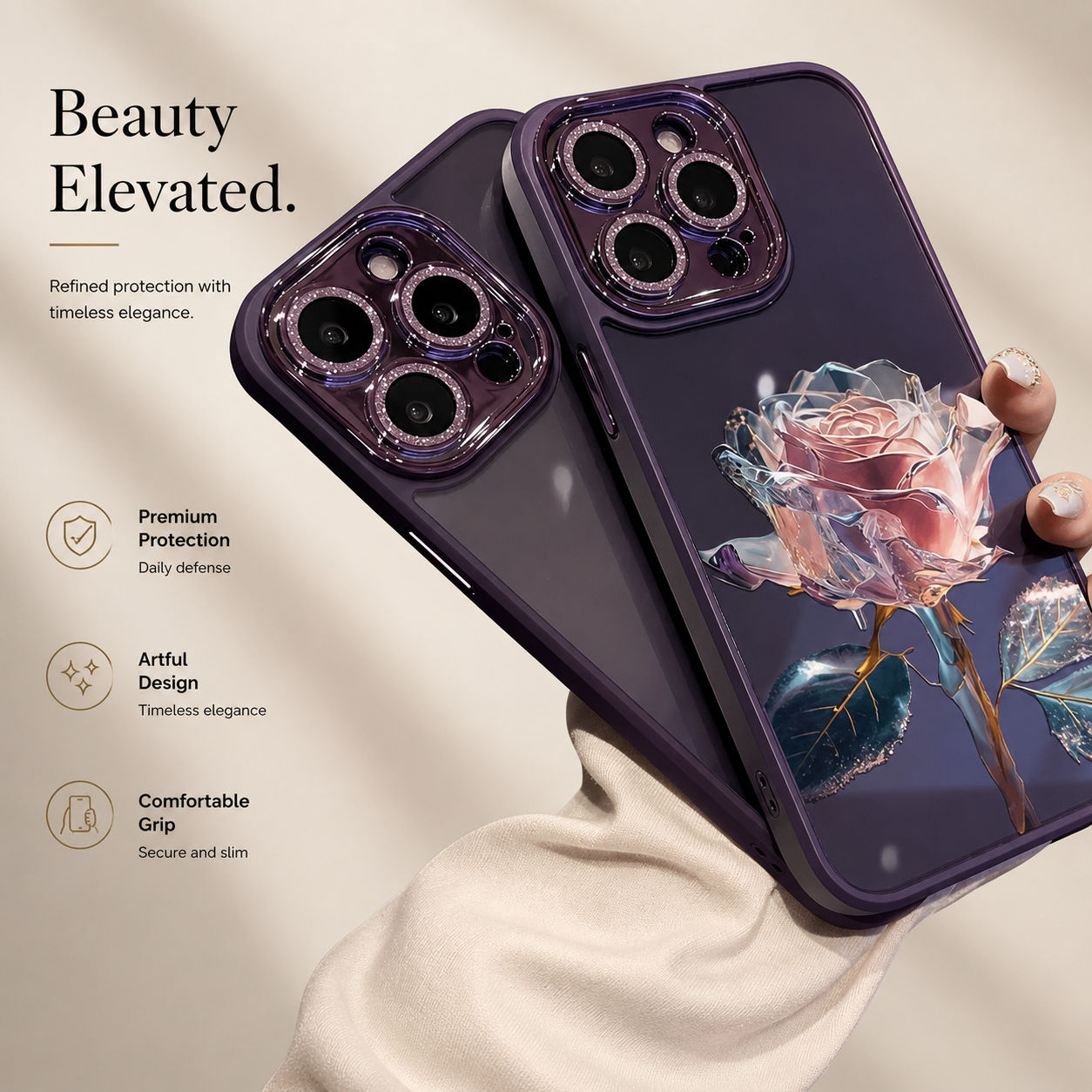 Premium iPhone Case MagSafe Compatible Crystal Rose Diamond Magnetic Cover Glitter Texture Shockproof Protective Camera Lens Guard Slim Design