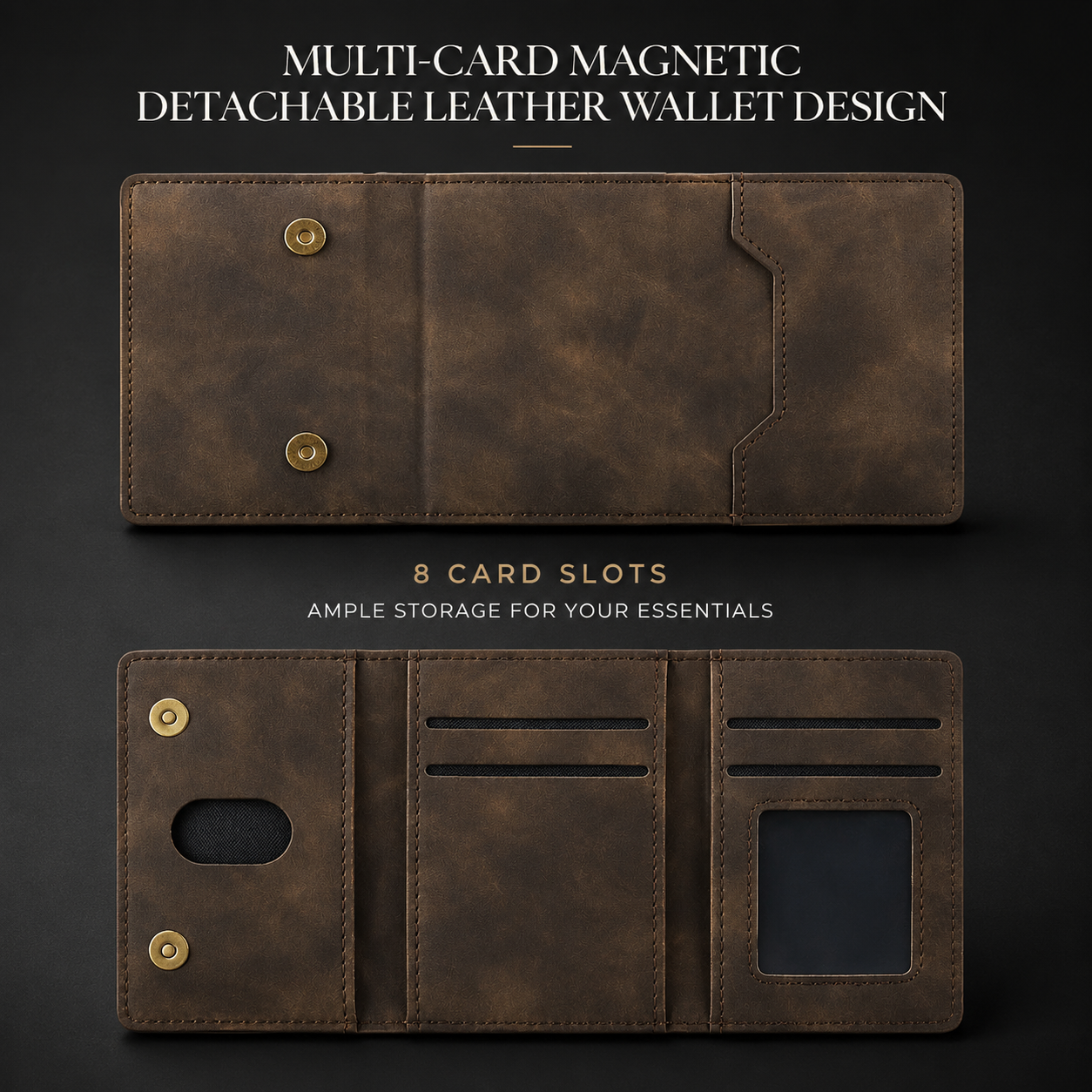 Premium iPhone Case MagSafe Compatible Detachable Leather Wallet Cover Card Holder Magnetic Stand Shockproof Protective Camera Lens Guard Slim Design