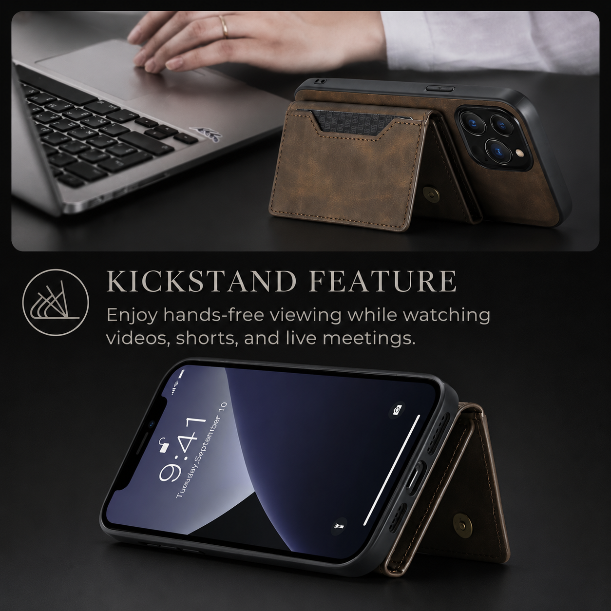 Premium iPhone Case MagSafe Compatible Detachable Leather Wallet Cover Card Holder Magnetic Stand Shockproof Protective Camera Lens Guard Slim Design
