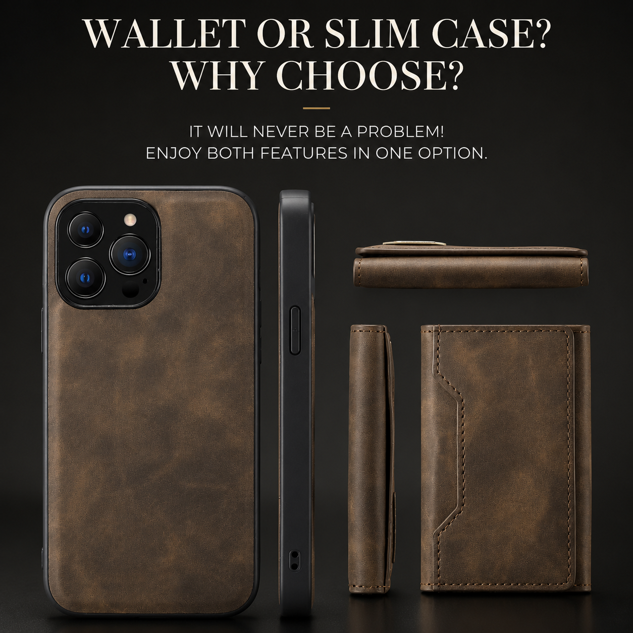 Premium iPhone Case MagSafe Compatible Detachable Leather Wallet Cover Card Holder Magnetic Stand Shockproof Protective Camera Lens Guard Slim Design