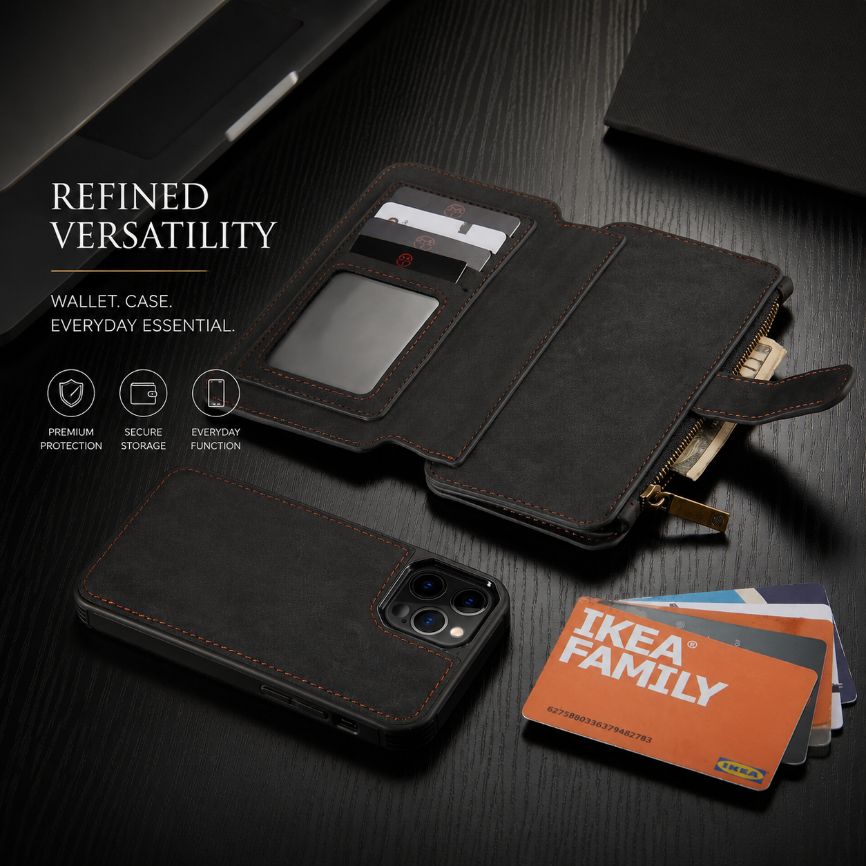 Premium iPhone Case MagSafe Compatible Detachable Leather Wallet Cover Flip Stand Card Holder Magnetic Shockproof Camera Lens Protection Slim Design