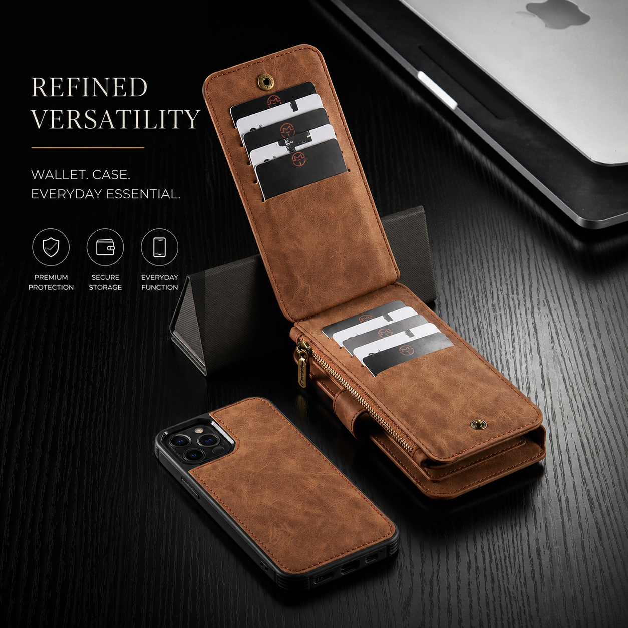 Premium iPhone Case MagSafe Compatible Detachable Leather Wallet Cover Flip Stand Card Holder Magnetic Shockproof Camera Lens Protection Slim Design