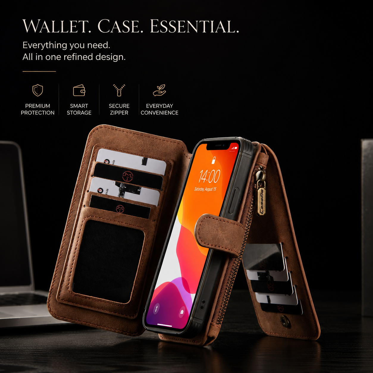 Premium iPhone Case MagSafe Compatible Detachable Leather Wallet Cover Flip Stand Card Holder Magnetic Shockproof Camera Lens Protection Slim Design