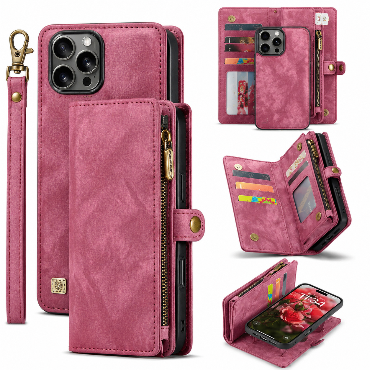 Premium iPhone Case MagSafe Compatible Detachable Leather Wallet Cover Flip Stand Card Holder Magnetic Shockproof Camera Lens Protection Slim Design