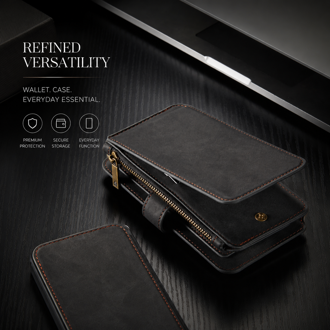 Premium iPhone Case MagSafe Compatible Detachable Leather Wallet Cover Flip Stand Card Holder Magnetic Shockproof Camera Lens Protection Slim Design