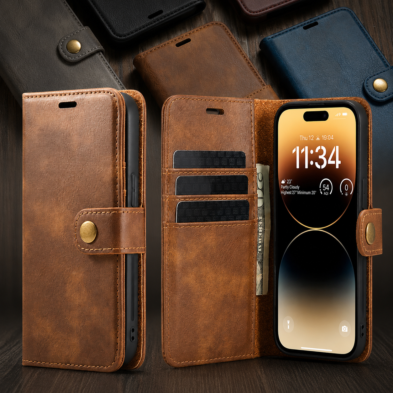 Premium iPhone Case MagSafe Compatible Detachable Leather Wallet Cover Magnetic Card Holder Shockproof Protective Camera Lens Protection Slim Design