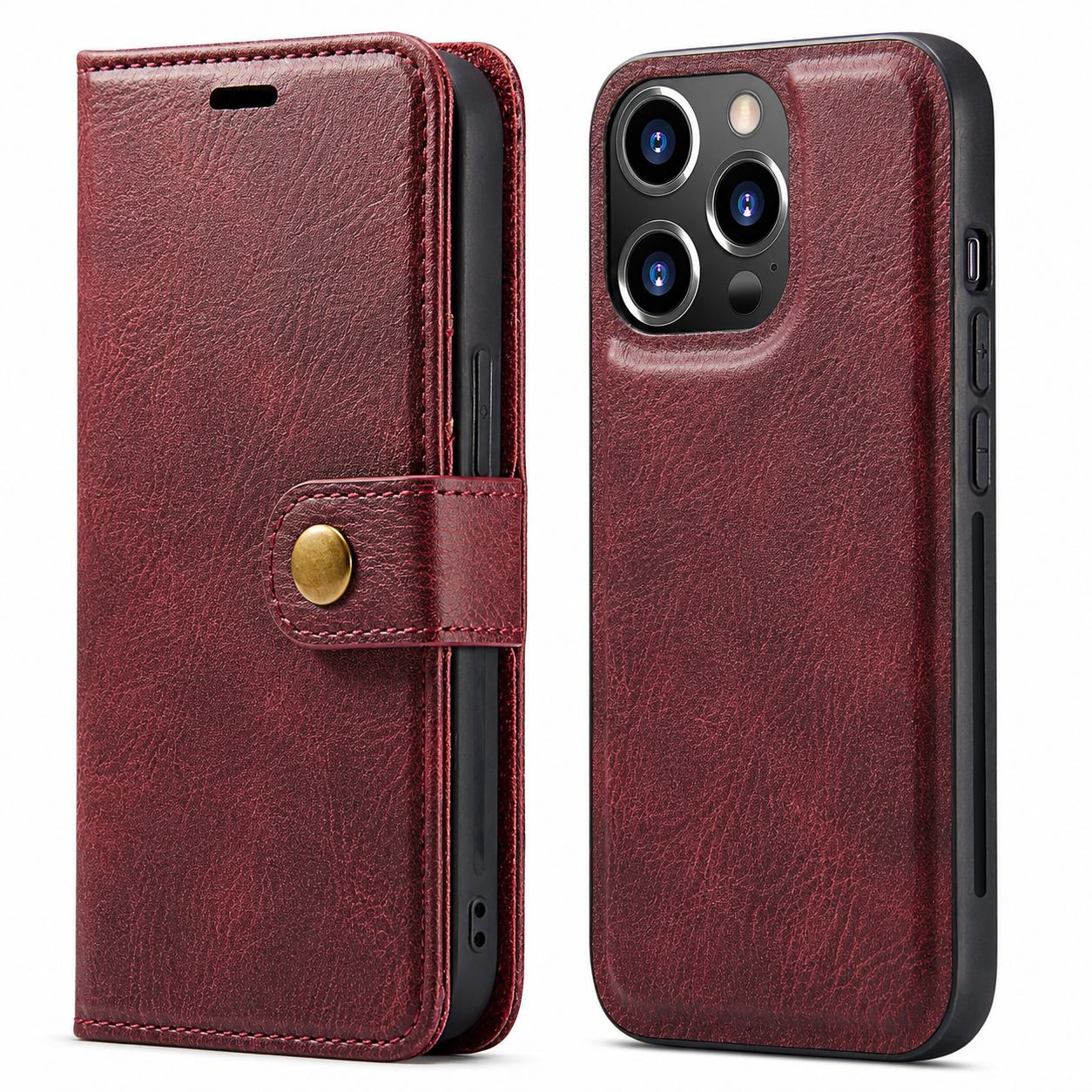 Premium iPhone Case MagSafe Compatible Detachable Leather Wallet Cover Magnetic Card Holder Shockproof Protective Camera Lens Protection Slim Design