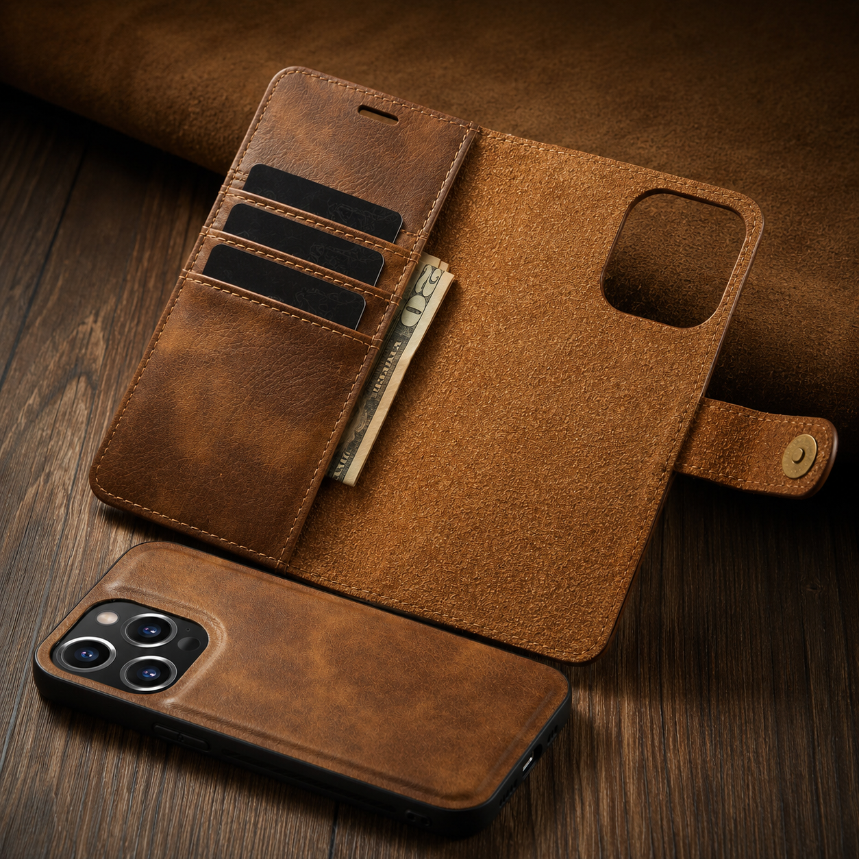 Premium iPhone Case MagSafe Compatible Detachable Leather Wallet Cover Magnetic Card Holder Shockproof Protective Camera Lens Protection Slim Design