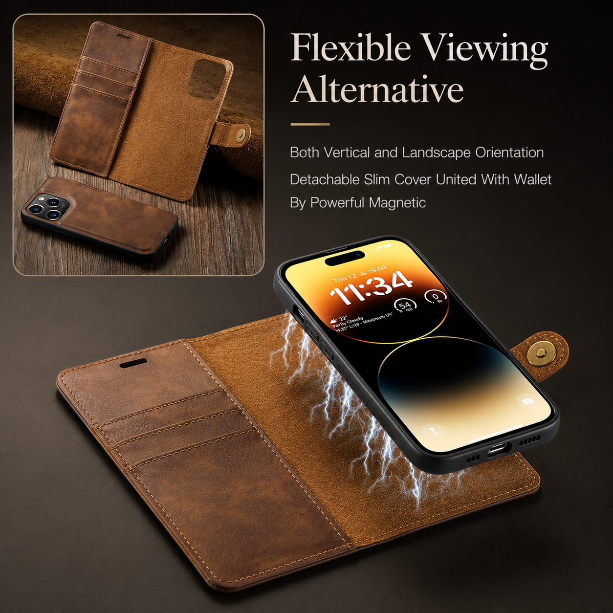 Premium iPhone Case MagSafe Compatible Detachable Leather Wallet Cover Magnetic Card Holder Shockproof Protective Camera Lens Protection Slim Design