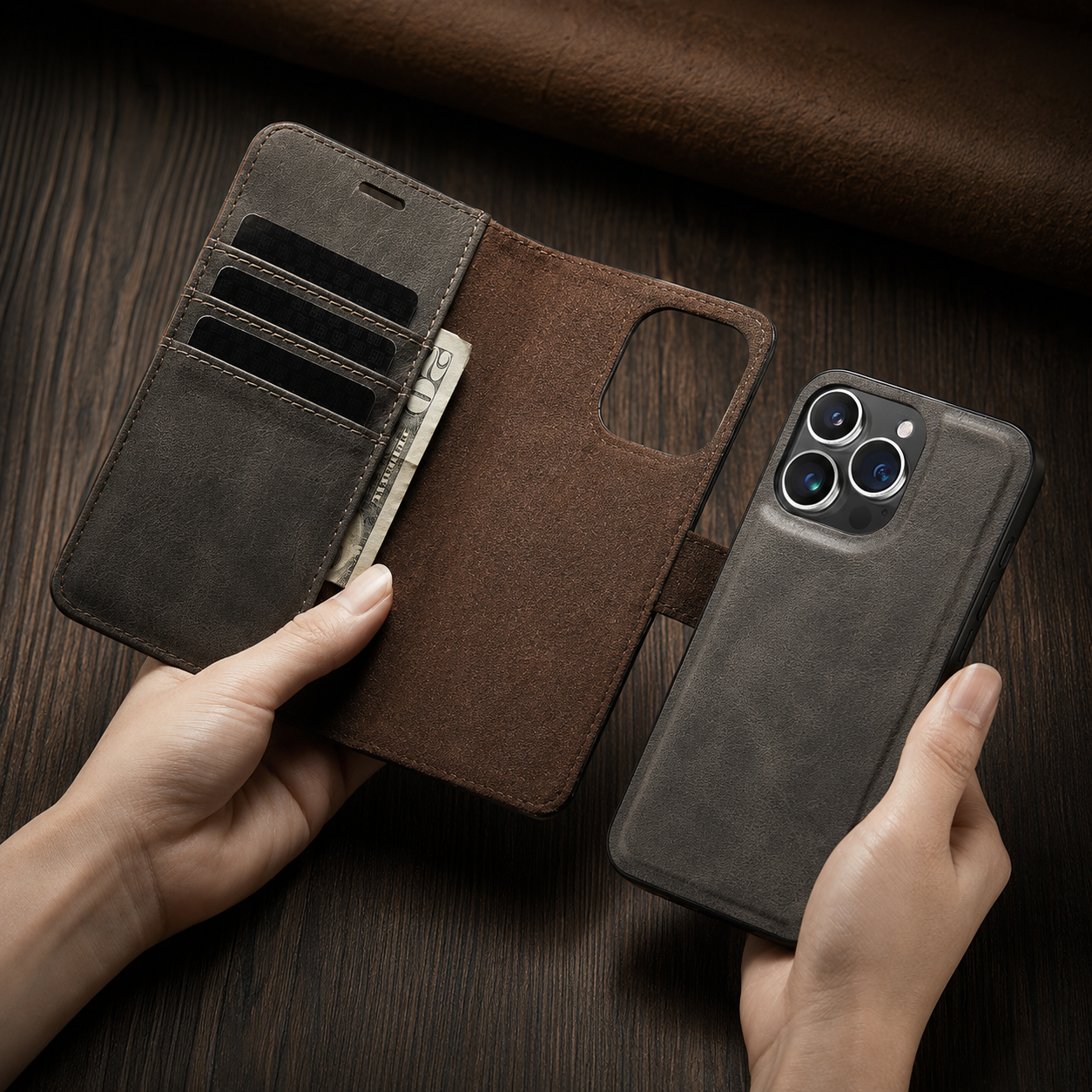 Premium iPhone Case MagSafe Compatible Detachable Leather Wallet Cover Magnetic Card Holder Shockproof Protective Camera Lens Protection Slim Design