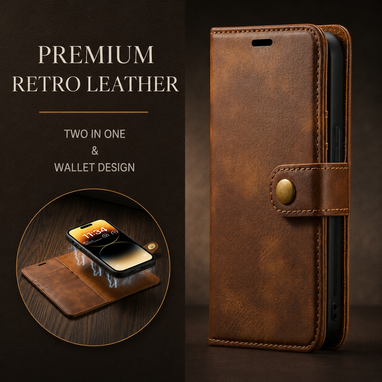 Premium iPhone Case MagSafe Compatible Detachable Leather Wallet Cover Magnetic Card Holder Shockproof Protective Camera Lens Protection Slim Design