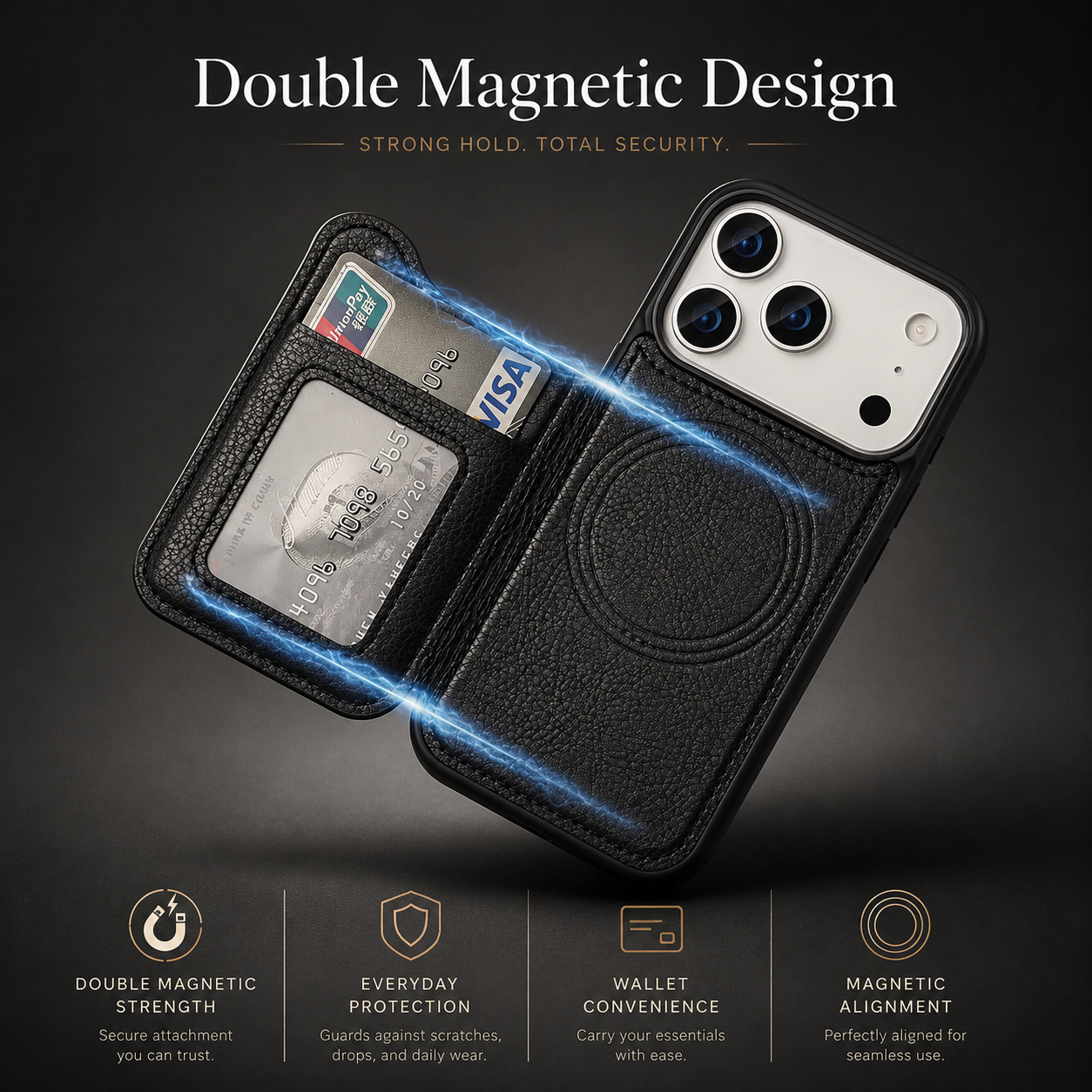 Premium iPhone Case MagSafe Compatible Flip Leather Wallet Protective Cover Card Holder Shockproof Magnetic Closure Anti Fingerprint Full Access Design