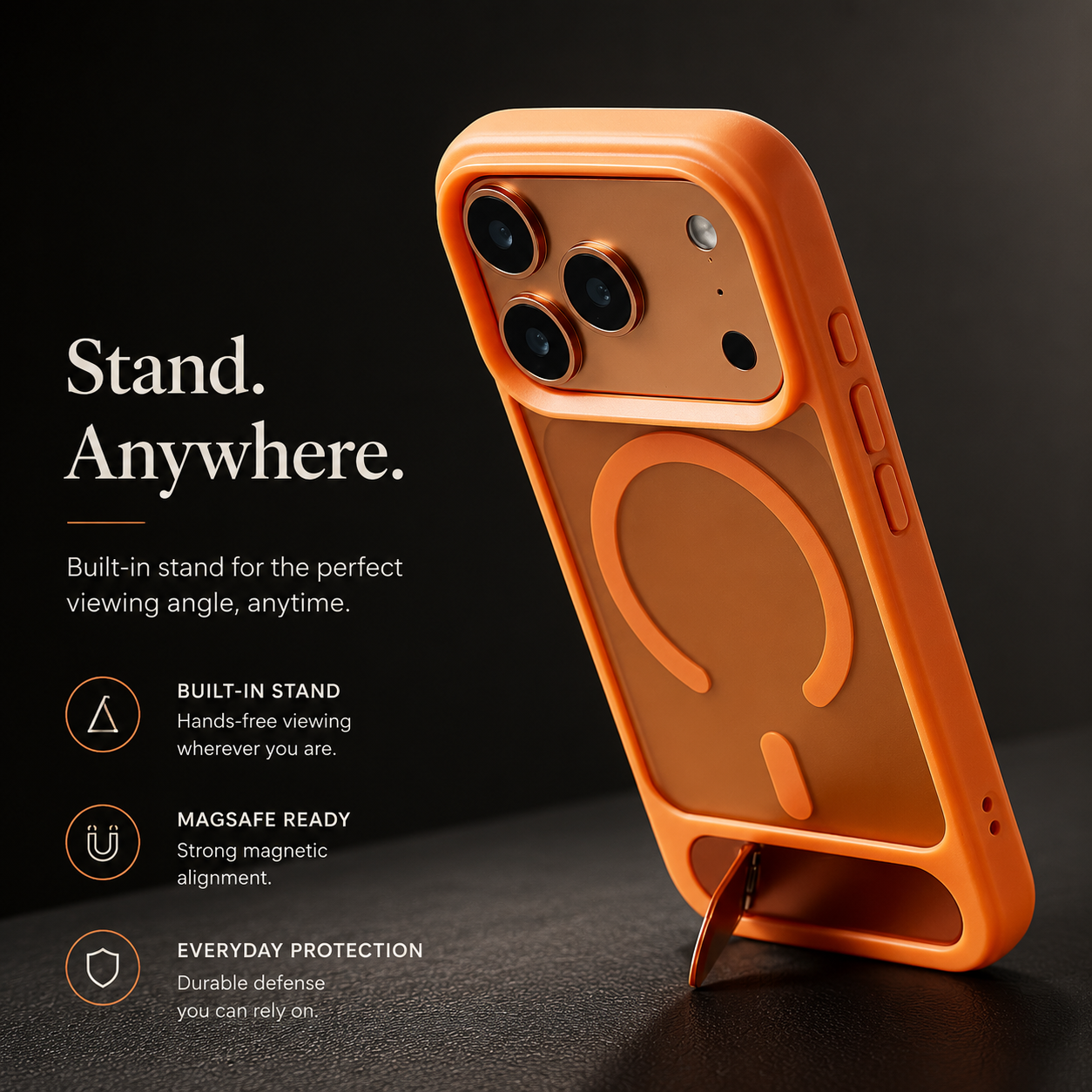 Premium iPhone Case MagSafe Compatible Foldable Stand Cover Shockproof PC Matte Anti Fingerprint Non Slip Camera Protection Half Wrapped Design